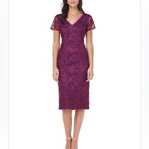 JS COLLECTION Purple Sleeveless V Neck Midi Evening Sheath Dress M7.